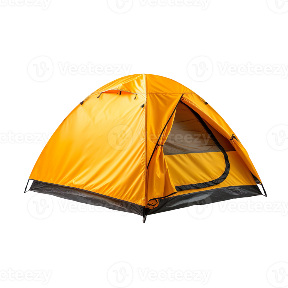 A yellow camping tent isolated on transparent background png