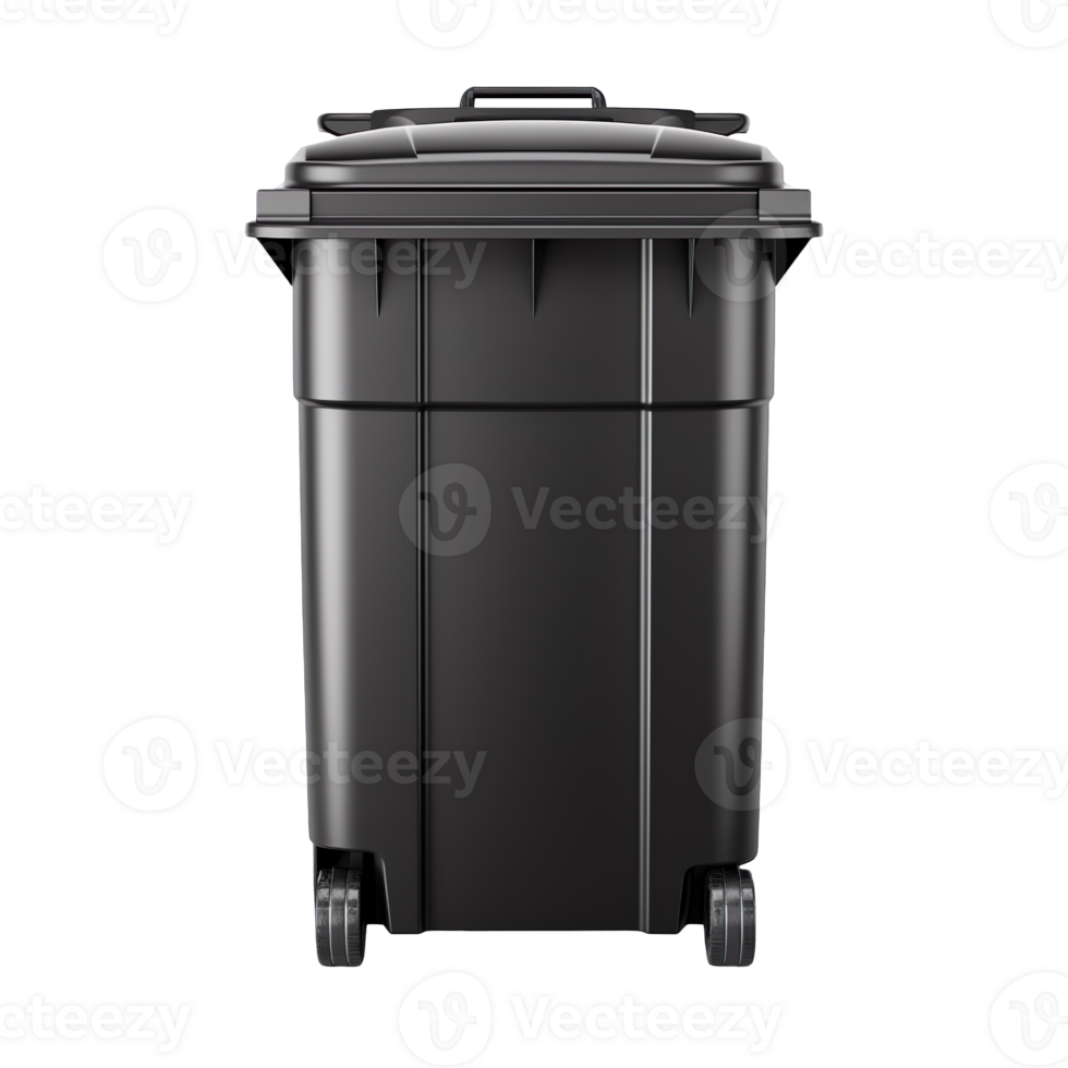 Black garbage bin isolated on transparent background png