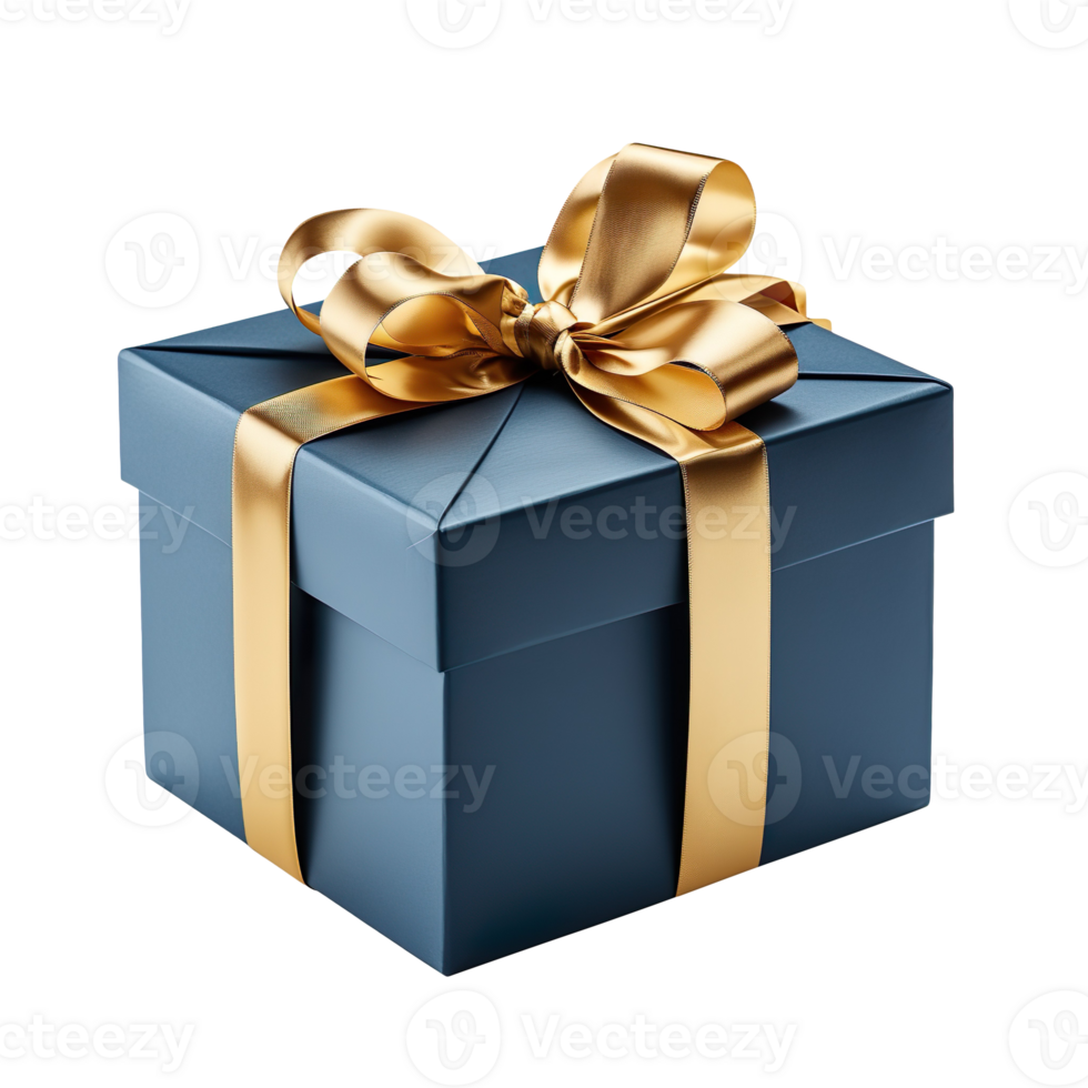 Blue gift box with golden ribbon isolated on transparent background png