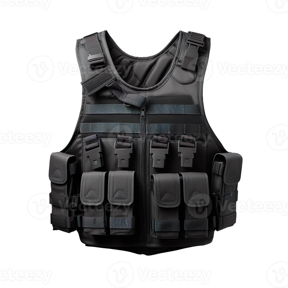 black bulletproof vest isolated on transparent background png