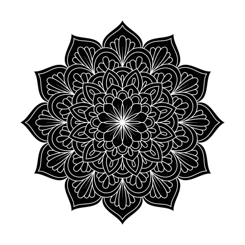 Mandala design, circular lace motif illustration black color vector