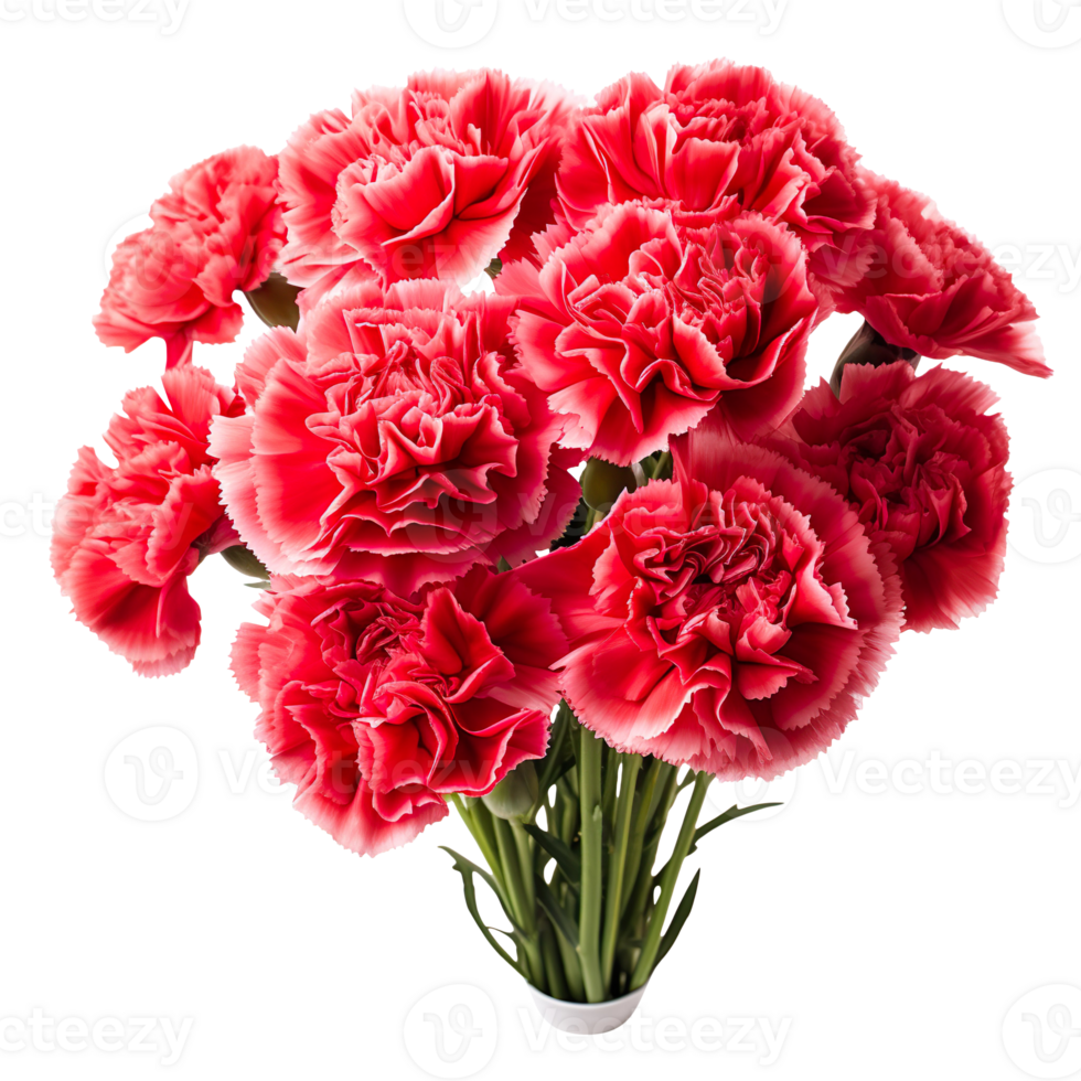 Bouquet of red carnation flowers isolated on transparent background png