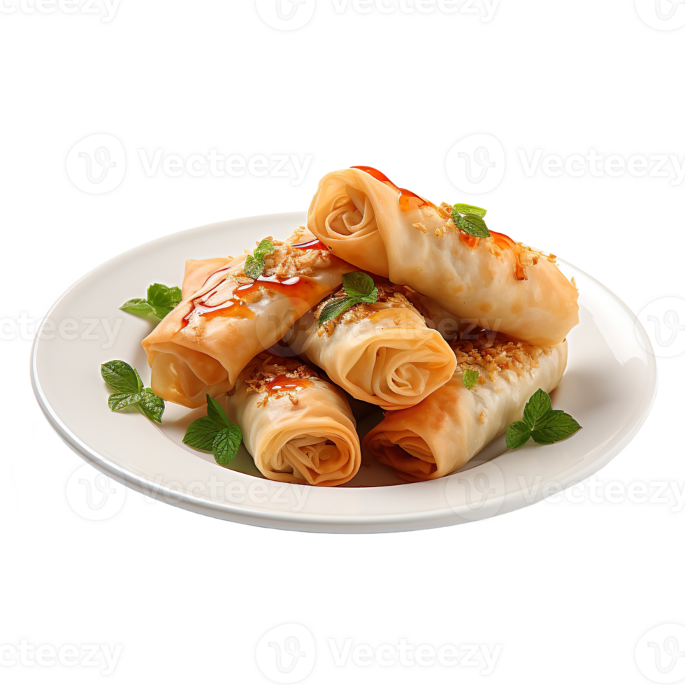 Egg roll in white plate isolated on transparent background png
