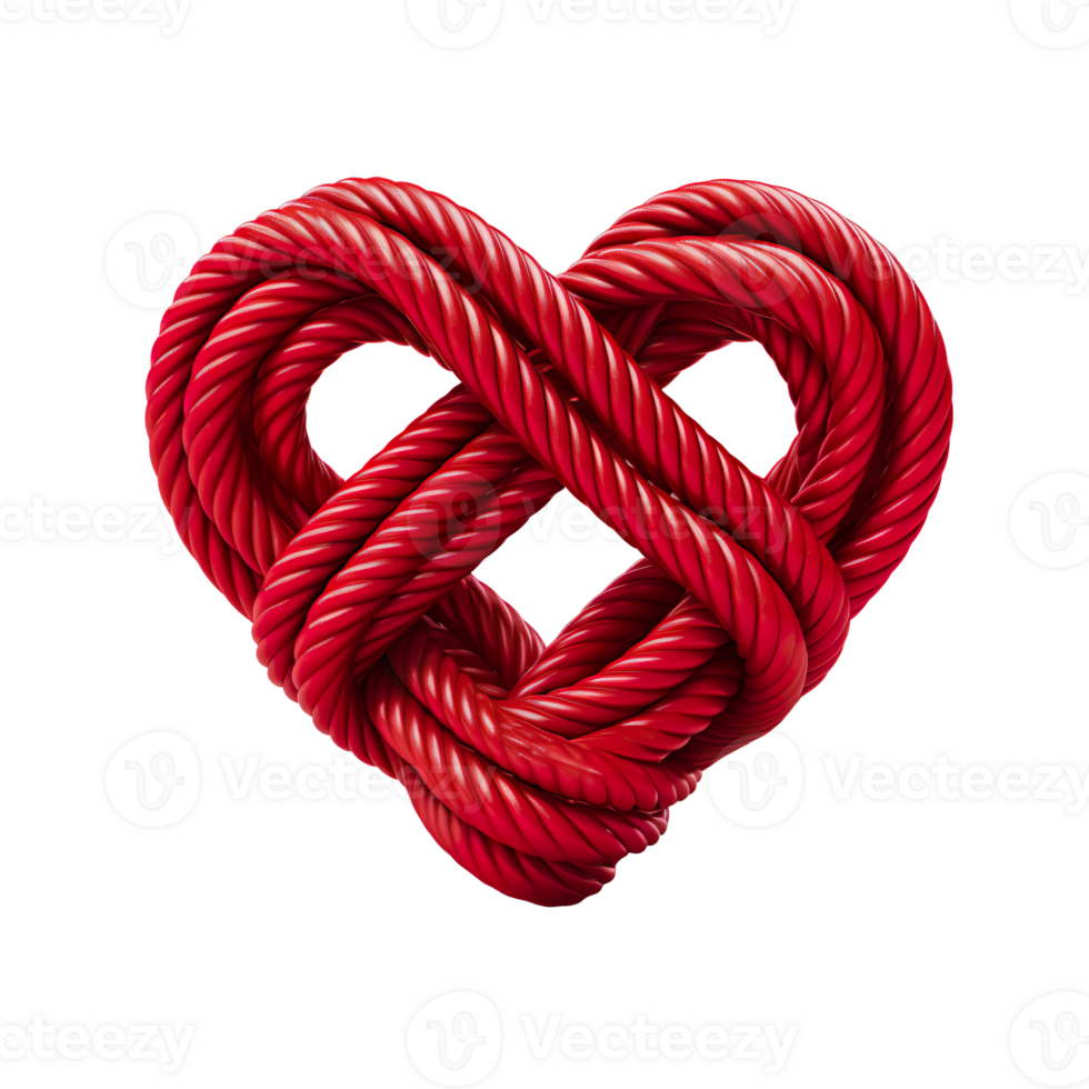 Love symbol of red rope isolated on transparent background png