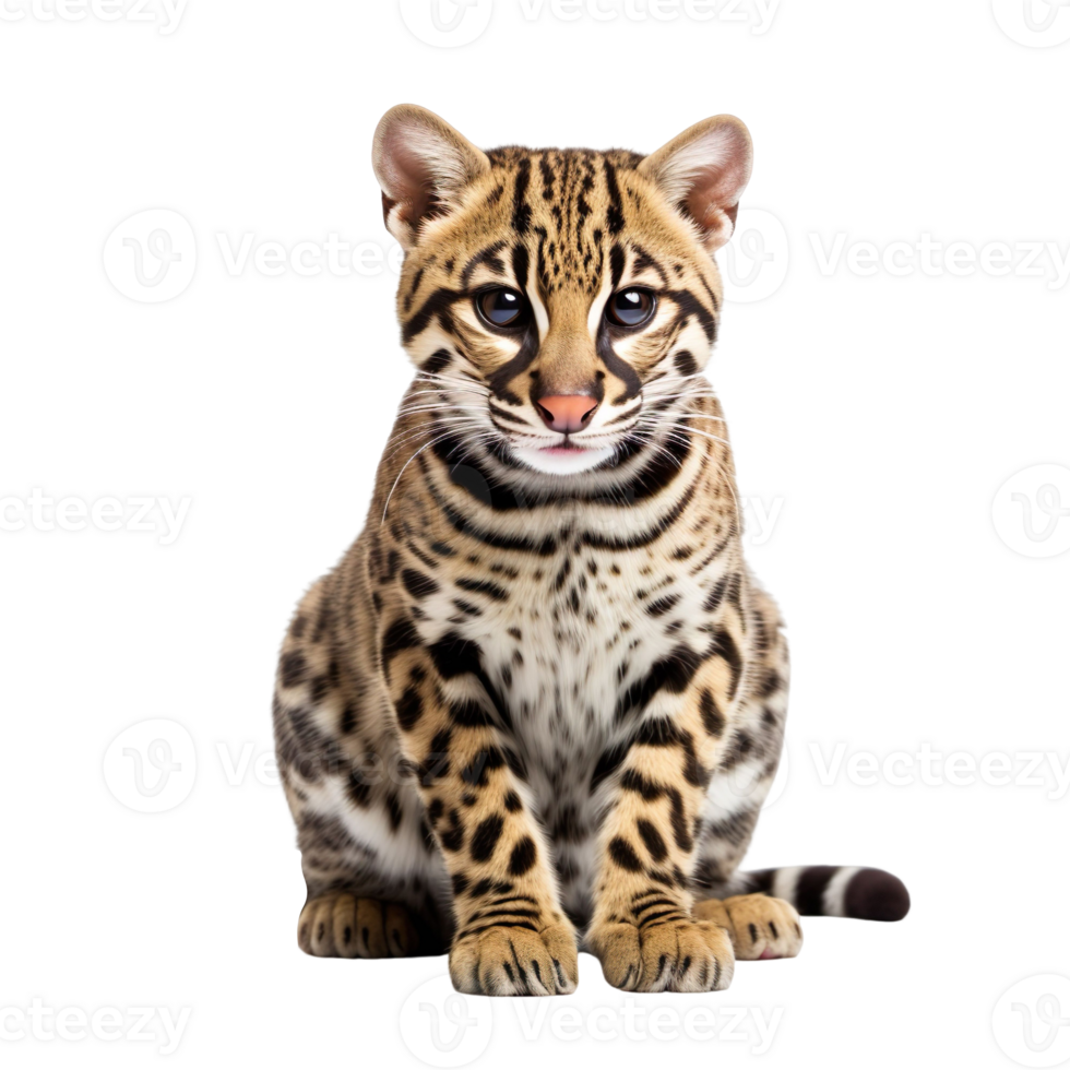 Ocelot sitting on ground isolated on transparent background png