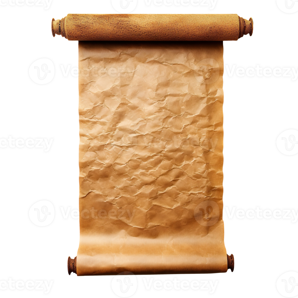 Old paper scroll isolated on transparent background png