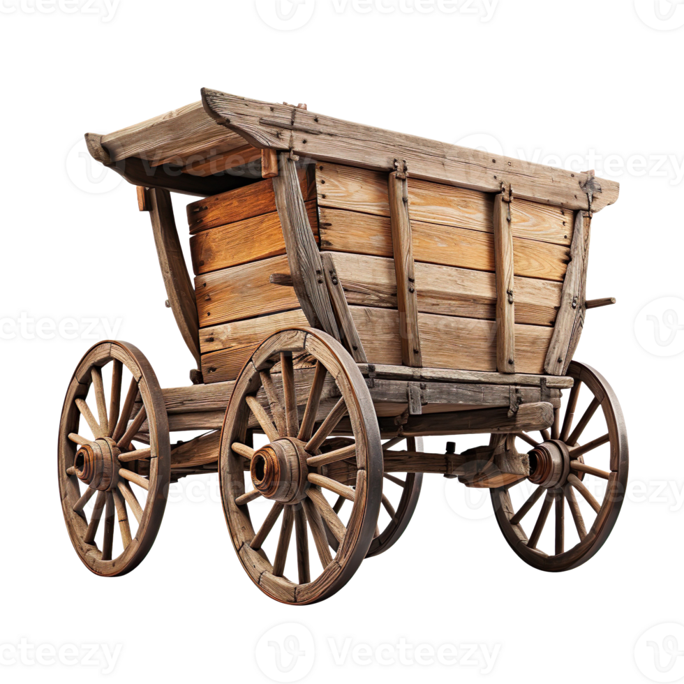 old wooden cart isolated on transparent background png