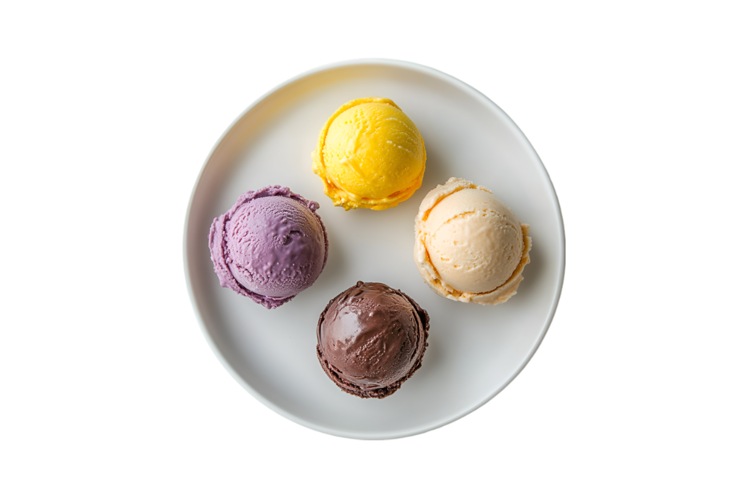 Assorted ice cream scoops on a plate isolated on a transparent background png