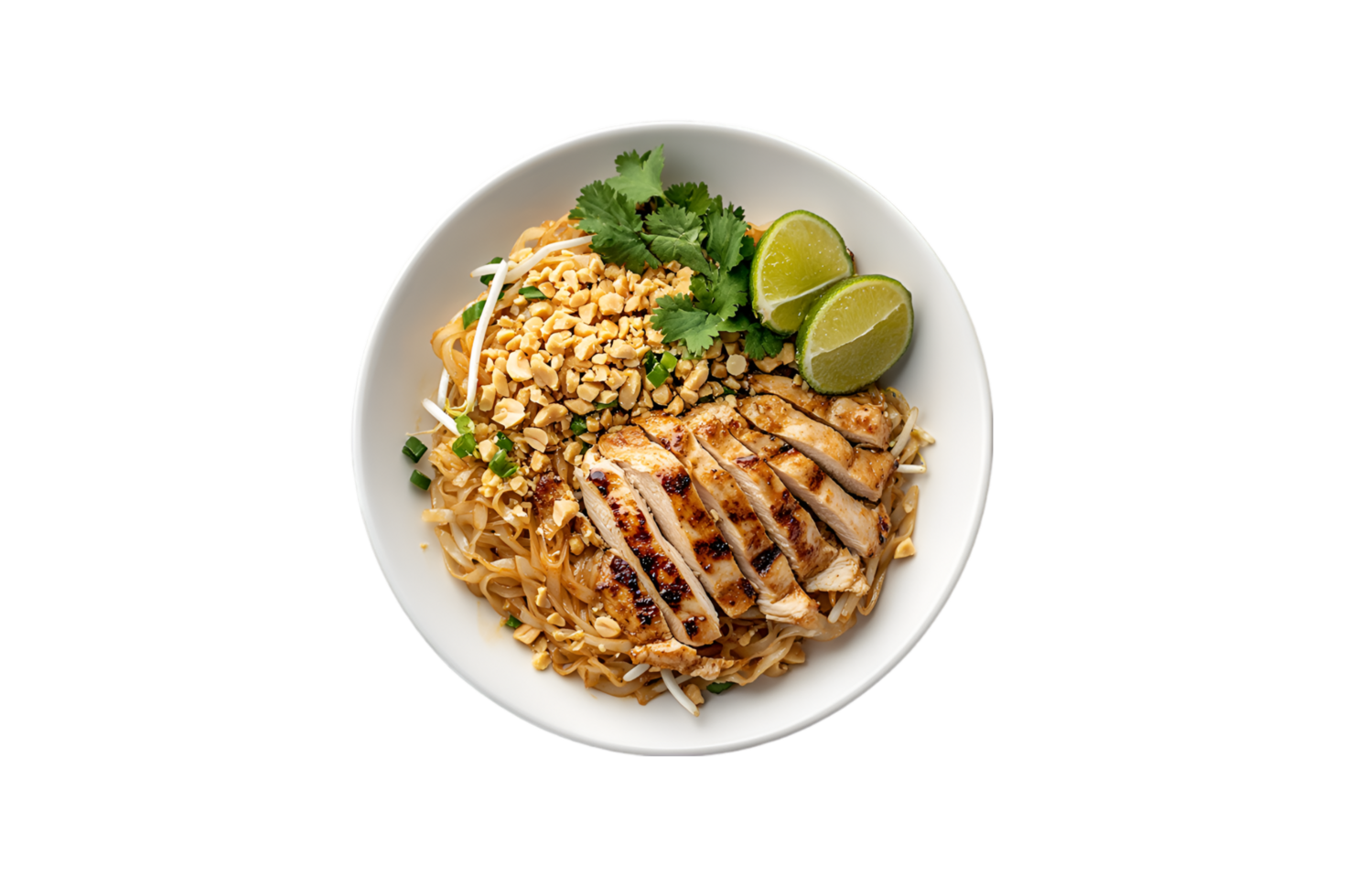 Grilled chicken pad thai with soft boiled egg isolated on a transparent background png
