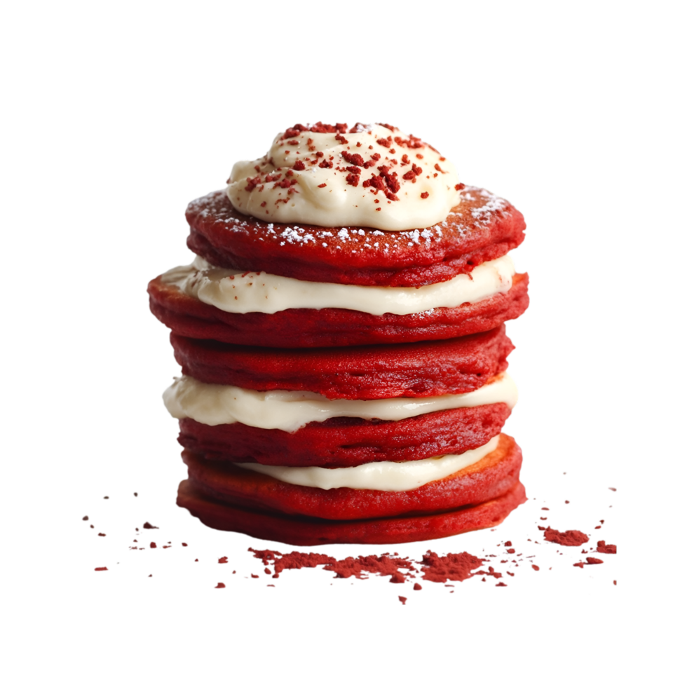 rot Samt Pfannkuchen mit Sahne Käse Glasur isoliert auf ein transparent ...