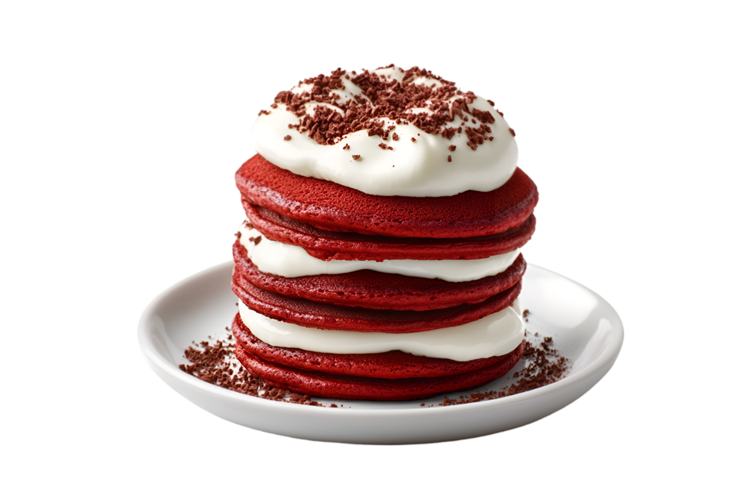 Red velvet pancakes with cream cheese frosting isolated on a transparent background png