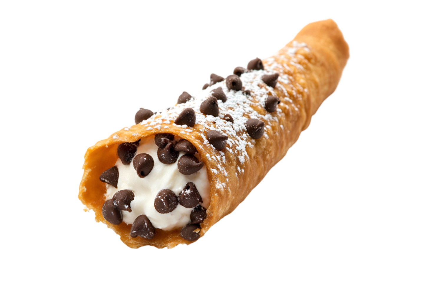 Cannoli with cream and chocolate chips isolated on a transparent background png