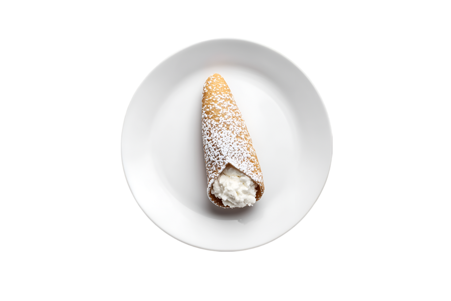 Cannoli with powdered sugar on a plate isolated on a transparent background png