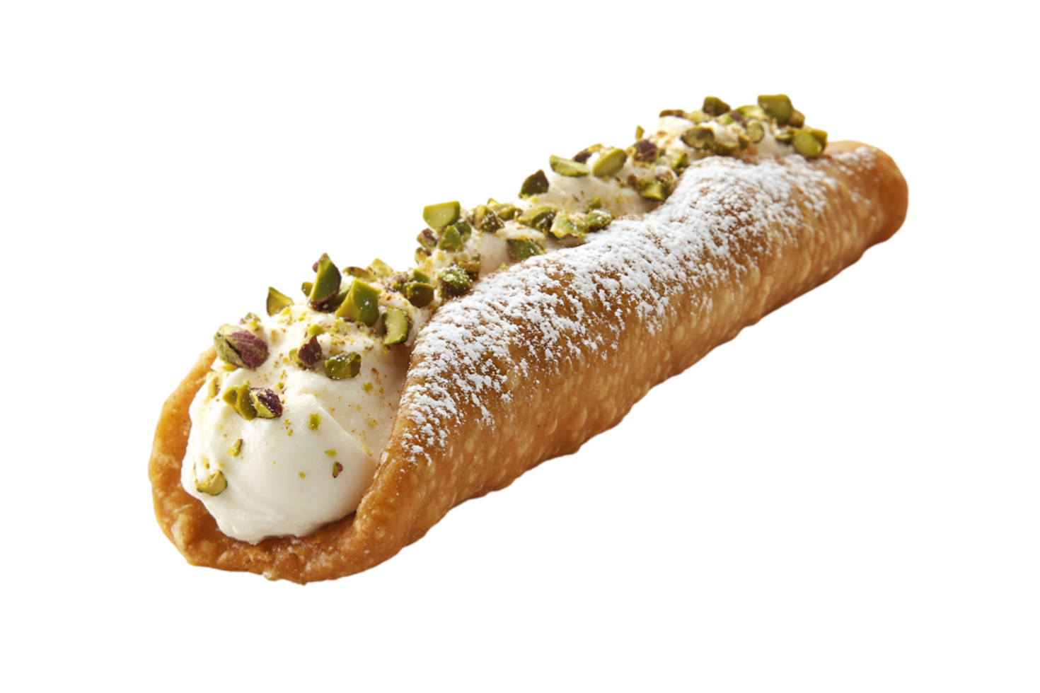 Cannoli with cream and pistachio topping isolated on a transparent background png