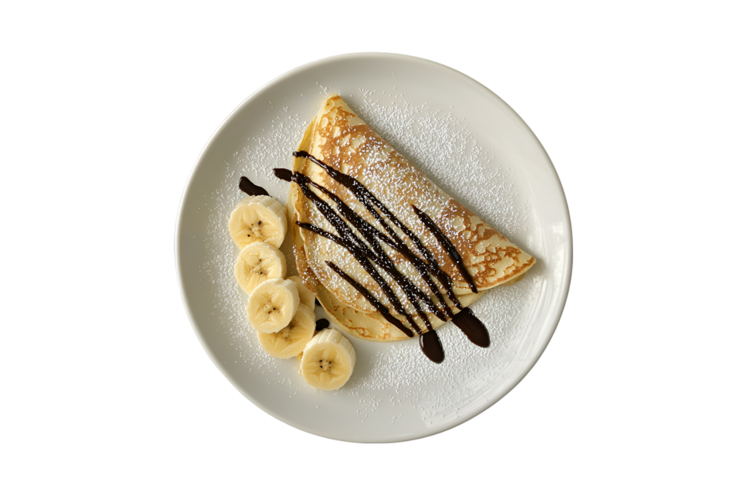 Chocolate banana crepe on a plate isolated on a transparent background png