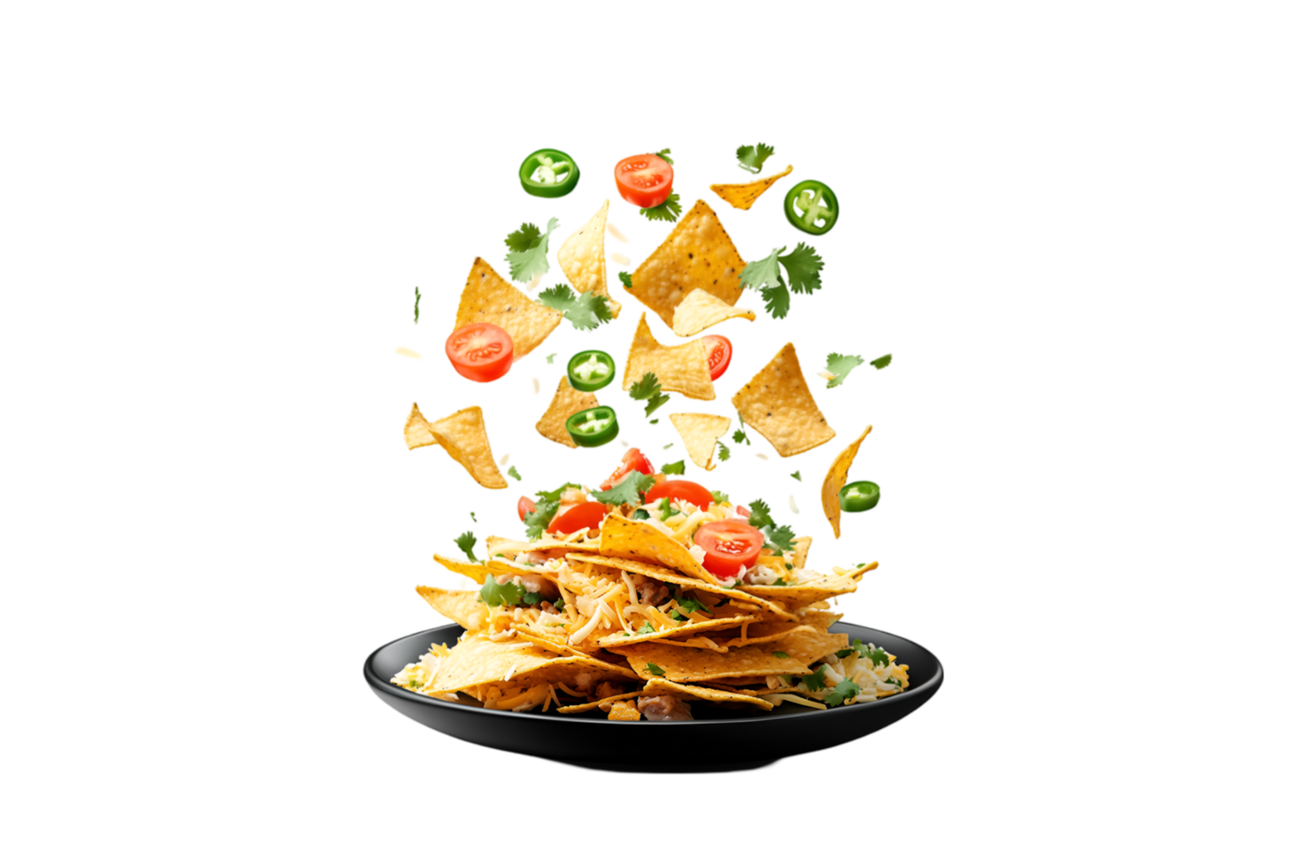 Nachos flying in the air isolated on a transparent background png