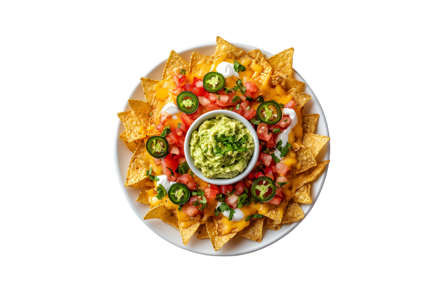 Nachos on a white plate isolated on a transparent background png