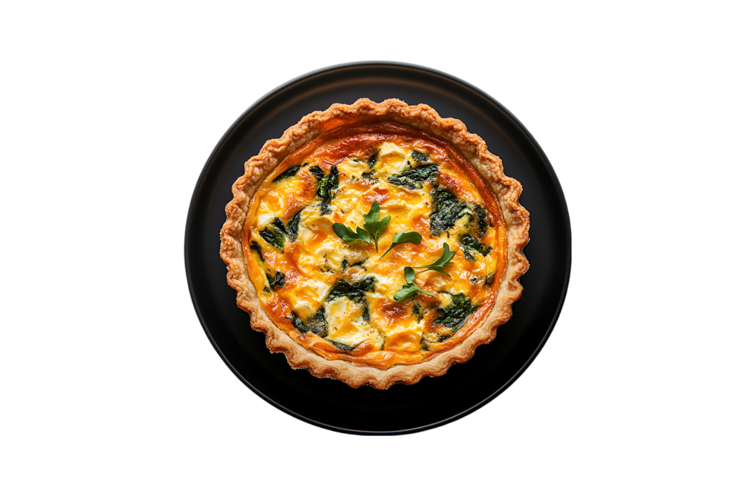 Quiche on a black plate isolated on a transparent background png