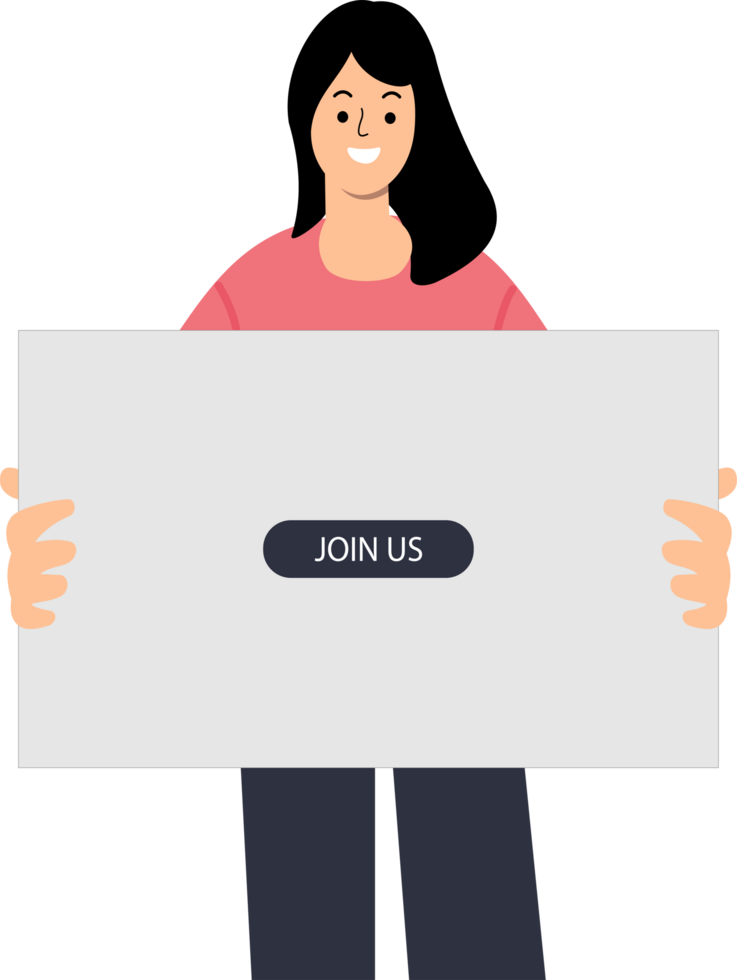 young woman hold blank board template for announcement or information board png