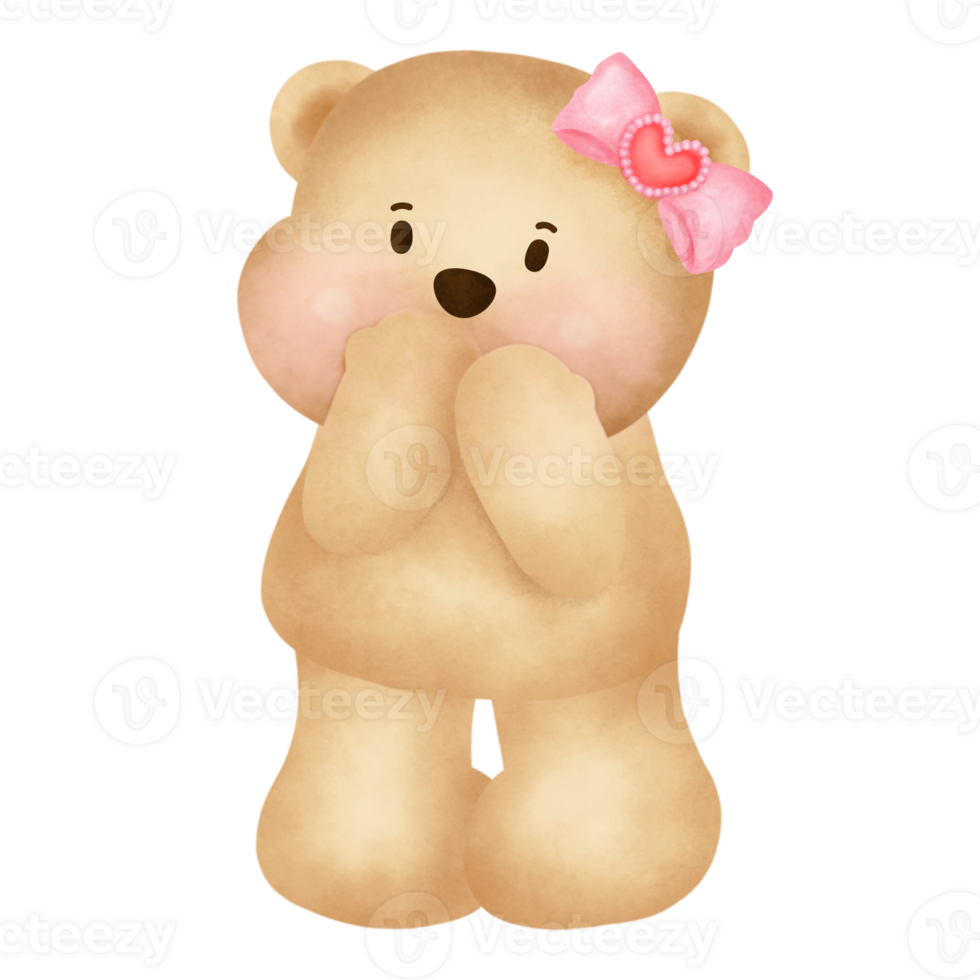Cute Bear Illustration with Pink Bow png
