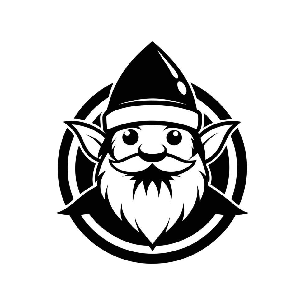 A black and white logo for a gnome vector