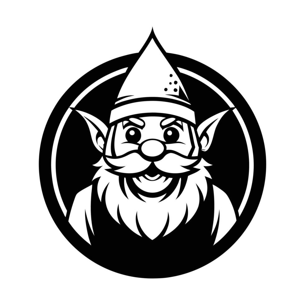 A gnome with a beard and mustache in a black and white circle vector