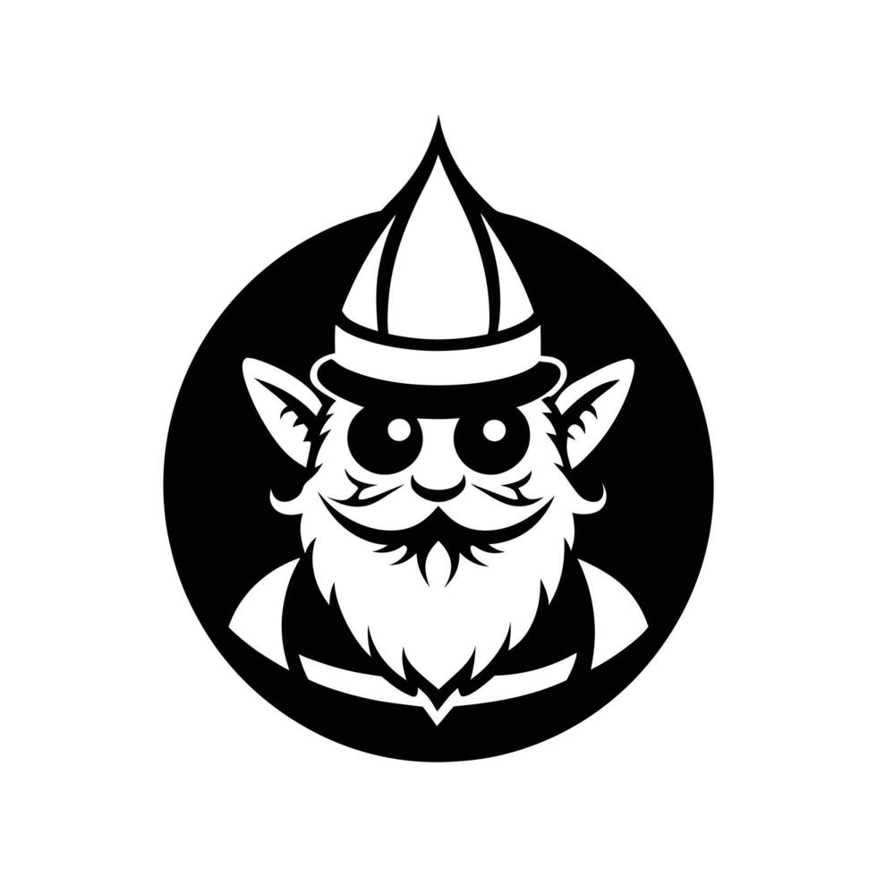 A gnome with a hat and beard in a black circle vector