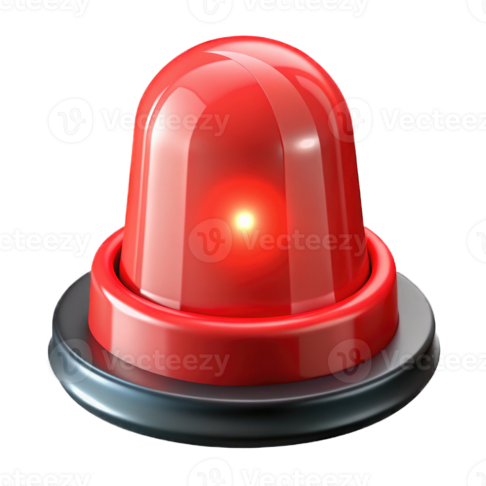 Red siren, glowing beacon light 3d render transparent background png