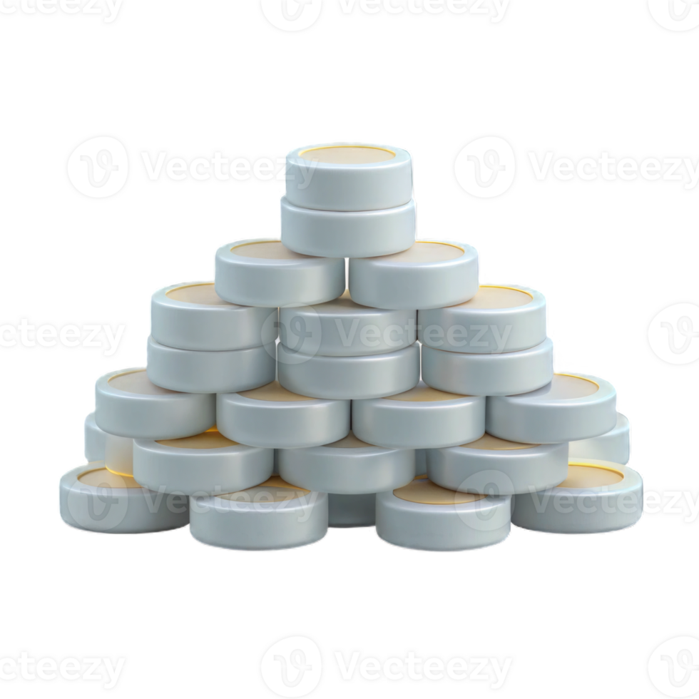 Heap realistic silver coin isolated on transparent background. white coin stack png
