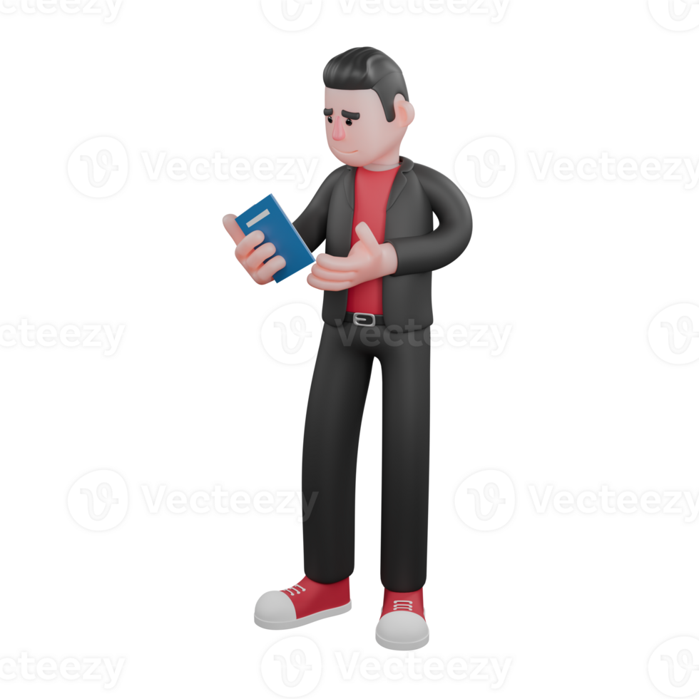 Animated Choreographer in 3D. A male choreographer stands holding a book in his hand with a disappointed expression. Dance Talent png
