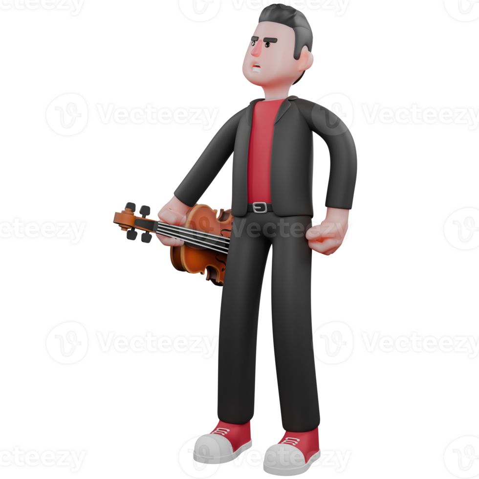 3D Model of Cartoon Choreographer. A male choreographer stands holding a guitar in his left hand with an angry expression. Dance Star png