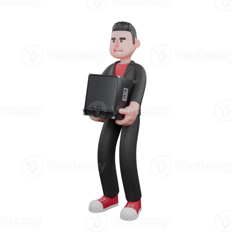 3D Model of Choreographer Character. A male choreographer stands holding a speaker in his hand with a happy expression. Dance Artist png