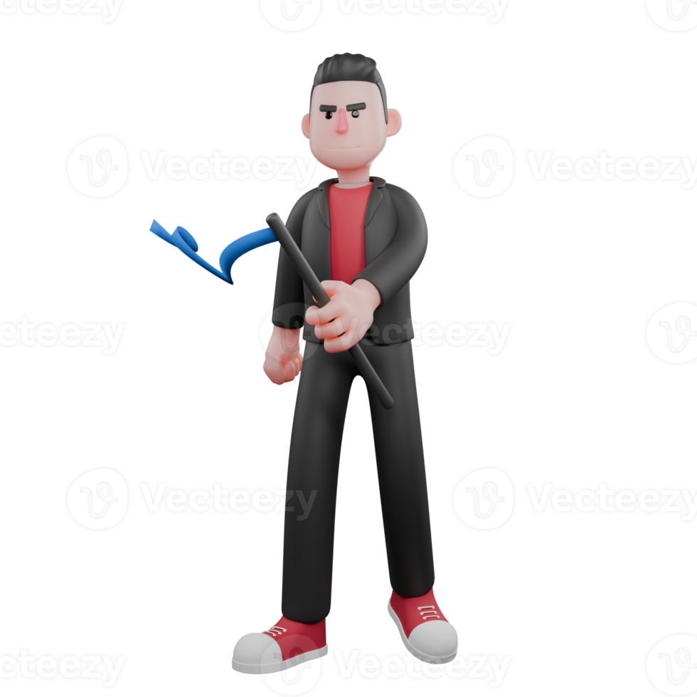 Choreographer in 3D Cartoon Style. A male choreographer stands holding a baton in his hands with a serious expression. Dance Performer png
