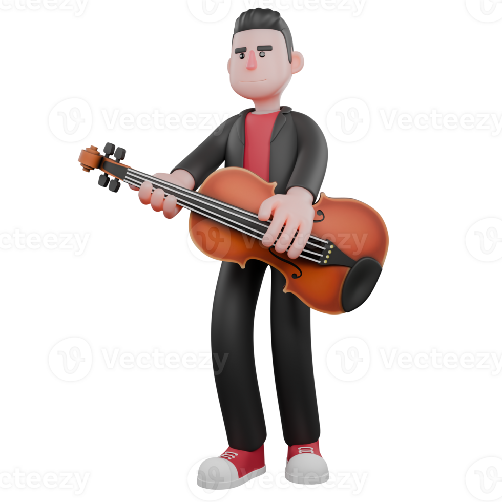 Dance Star Character 3D Model. A male choreographer stands playing the guitar with a smiling expression. Choreographer Design png