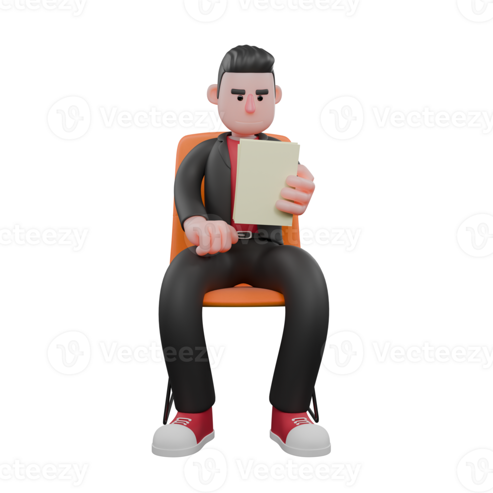 Dance Performer 3D Character. A male choreographer sits holding a paper in his hand with a focused expression. Choreographer Design png