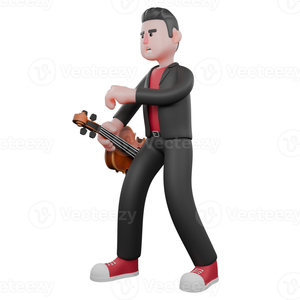 Choreographer Cartoon Character in 3D. A male choreographer stands holding a guitar in his hand with an anxious expression. Dance Creator png