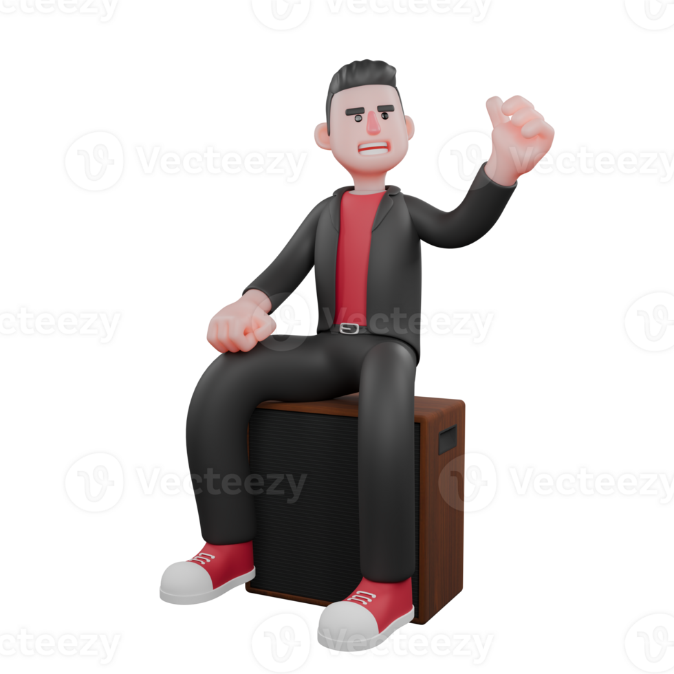 3D Dance Performer Character. A male choreographer sits at the speaker with both hands clasped together, the left one raised up. Choreographer Design png