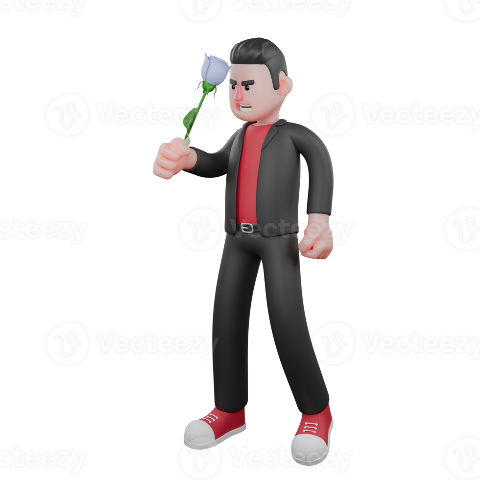 3D Choreographer Dance Star. A male choreographer stands with a flower in his right hand. Cartoon Model png