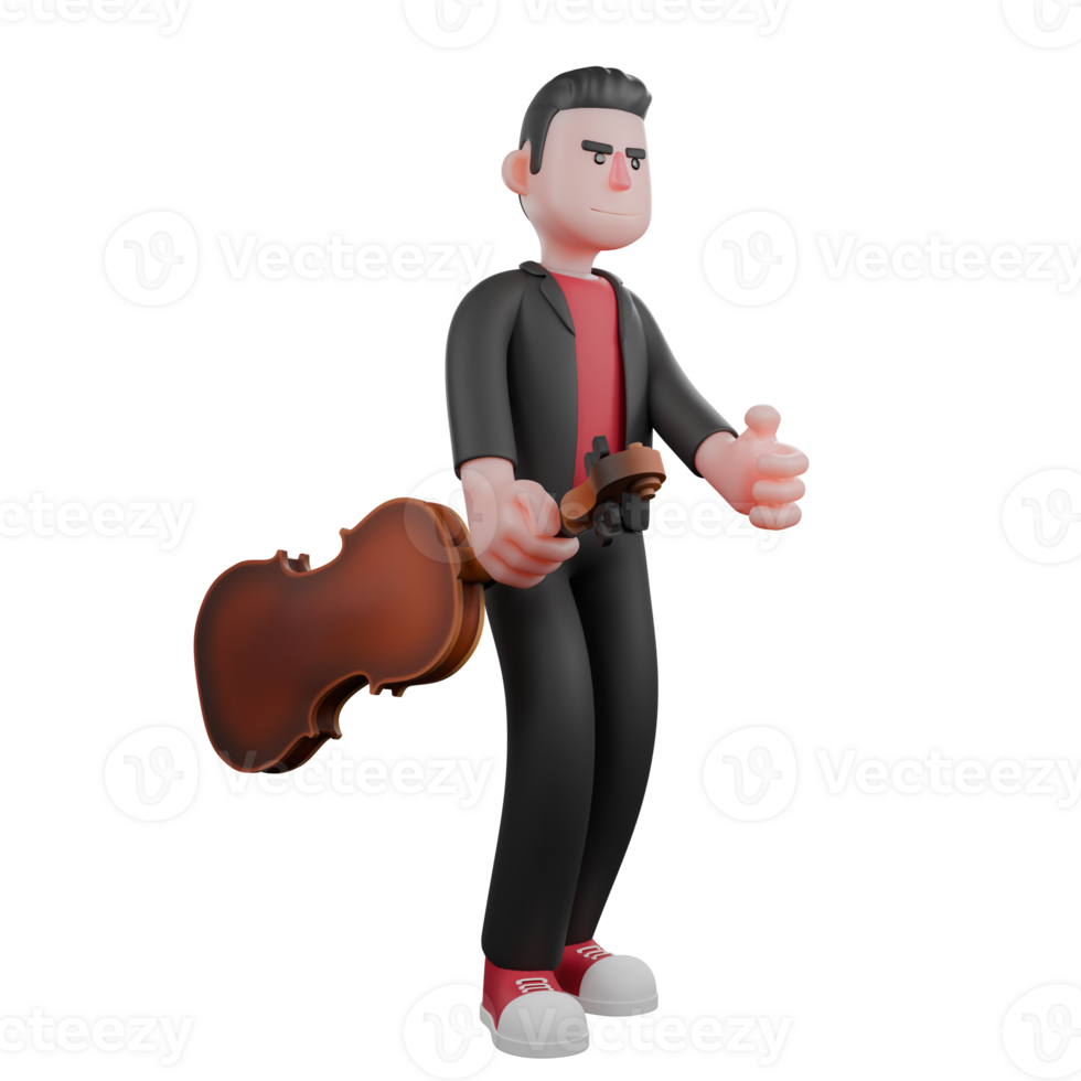 3D Dance Choreographer Cartoon. A male choreographer stands holding a guitar in his hand with a smiling expression. Performer Artist png