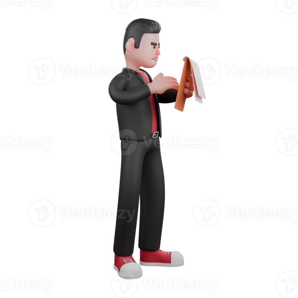 Cartoon Dance Artist in 3D. A male choreographer stands checking a clipboard in his hand with a serious expression. Choreographer Model png
