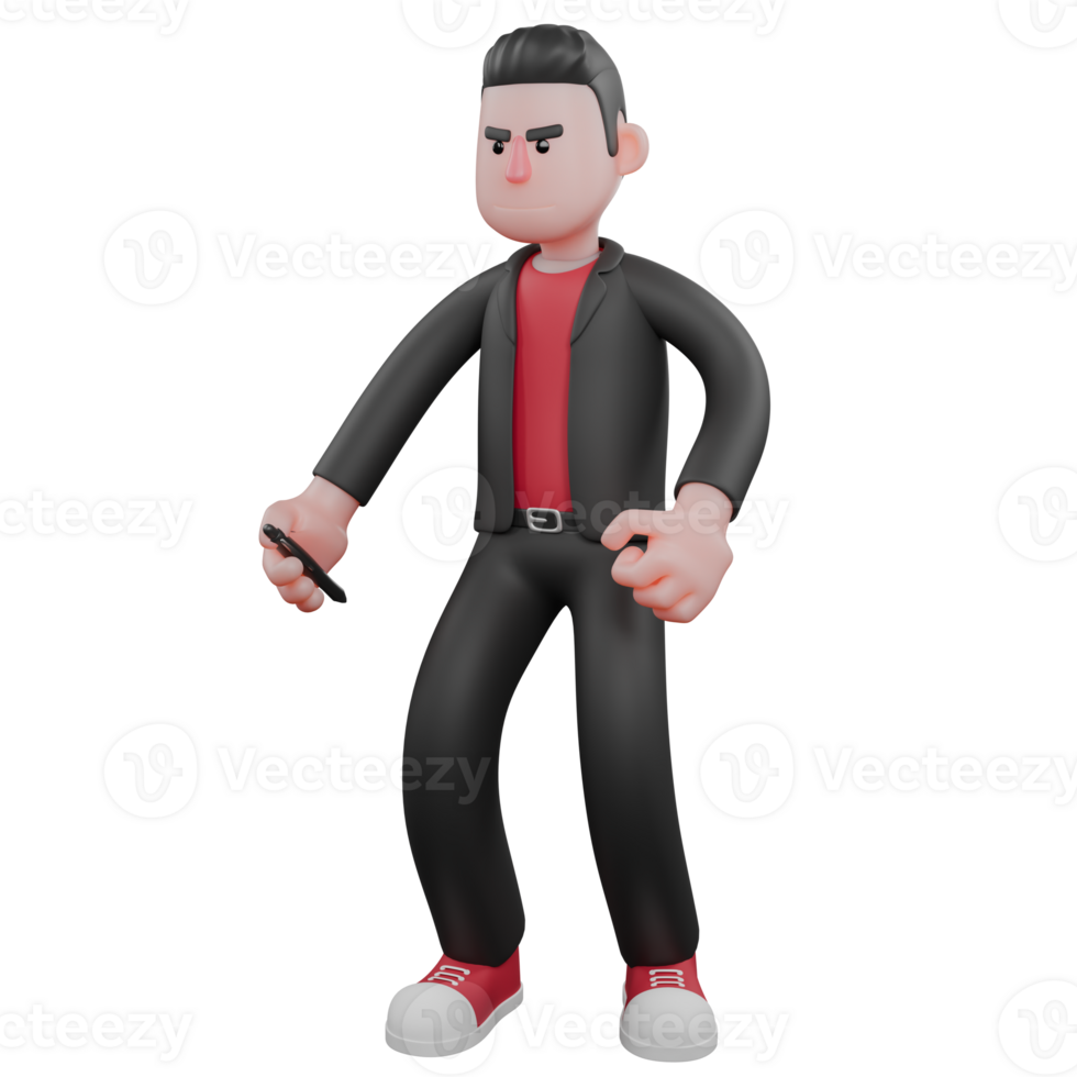 Choreographer Dance Performer in 3D. A male choreographer stands with his body bent and his hand holding a pen with a serious expression. Cartoon Character png