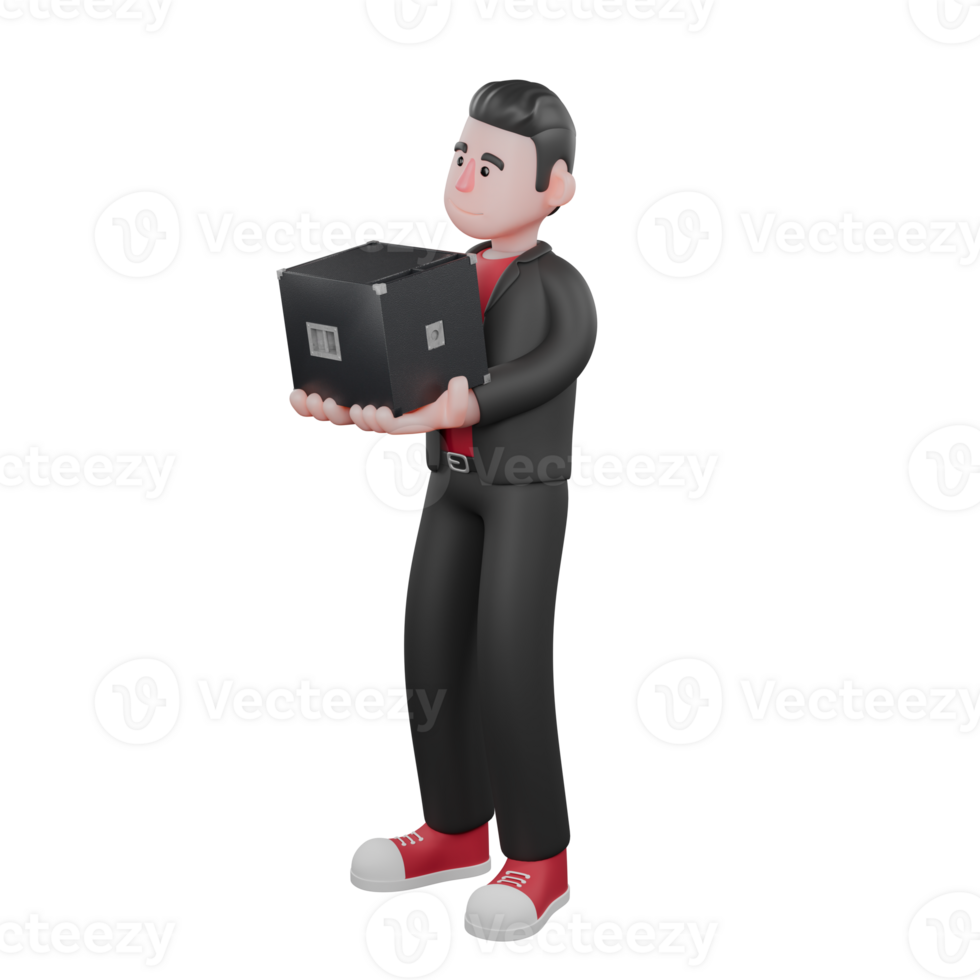 3D Model of Choreographer Character. A male choreographer stands holding a small speaker in his hand with a smiling expression. Animated Talent png