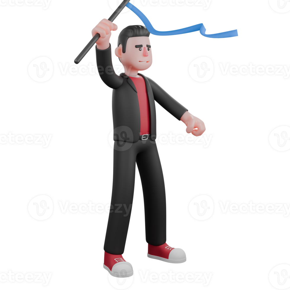 Dance Choreographer in 3D Illustration. A male choreographer stands holding a twirling stick in his hand with a happy expression . Performer Character png