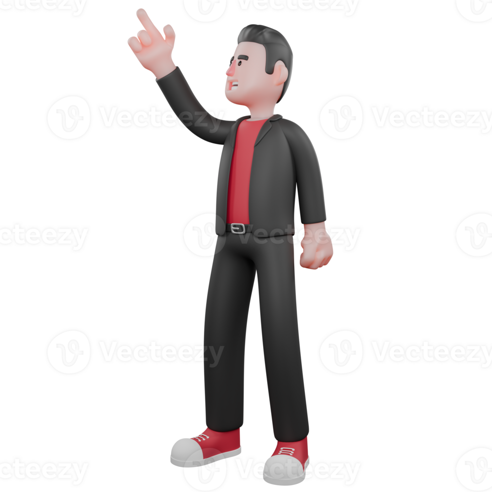 Choreographer in 3D Cartoon Character. A male choreographer stands while looking up with his right hand pointing. Dance Star png