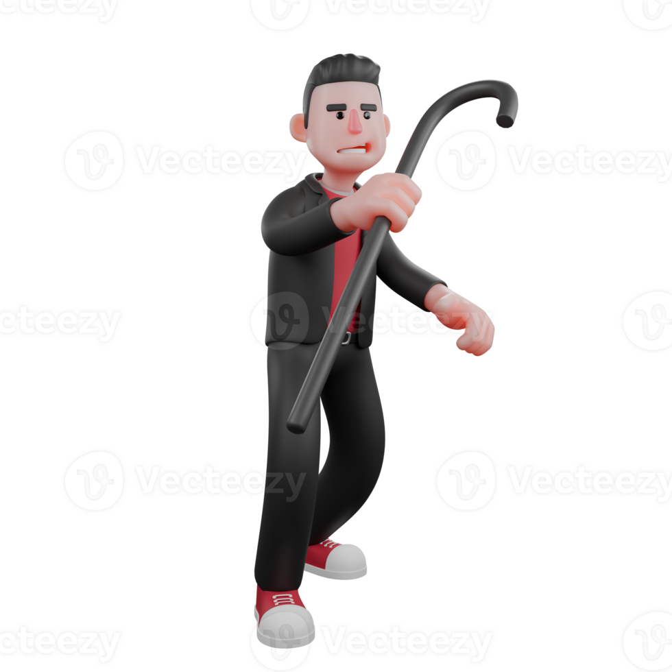 Dance Creator Cartoon Character. A male choreographer runs while holding a stick in his right hand, his expression looks panicked. 3D Choreographer png