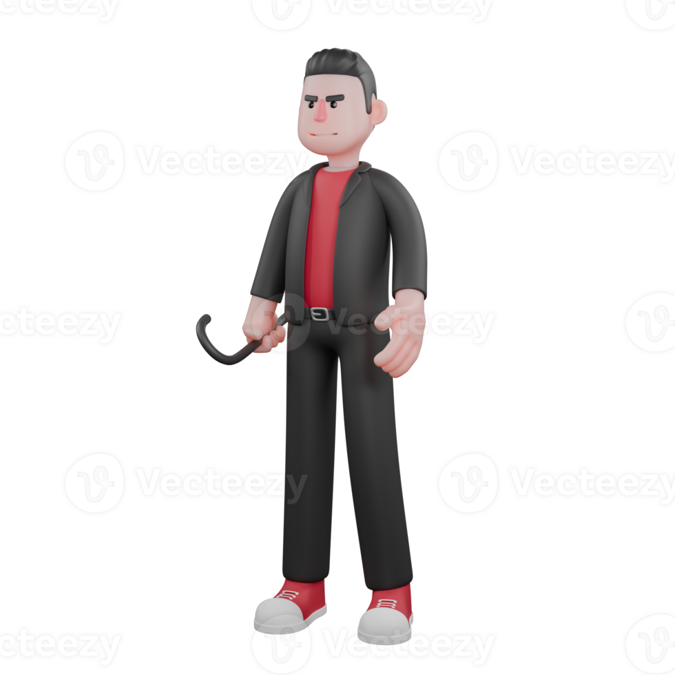 3D Dance Choreographer Performer. A male choreographer stands holding a stick in his hand with a serious expression. Cartoon Model png