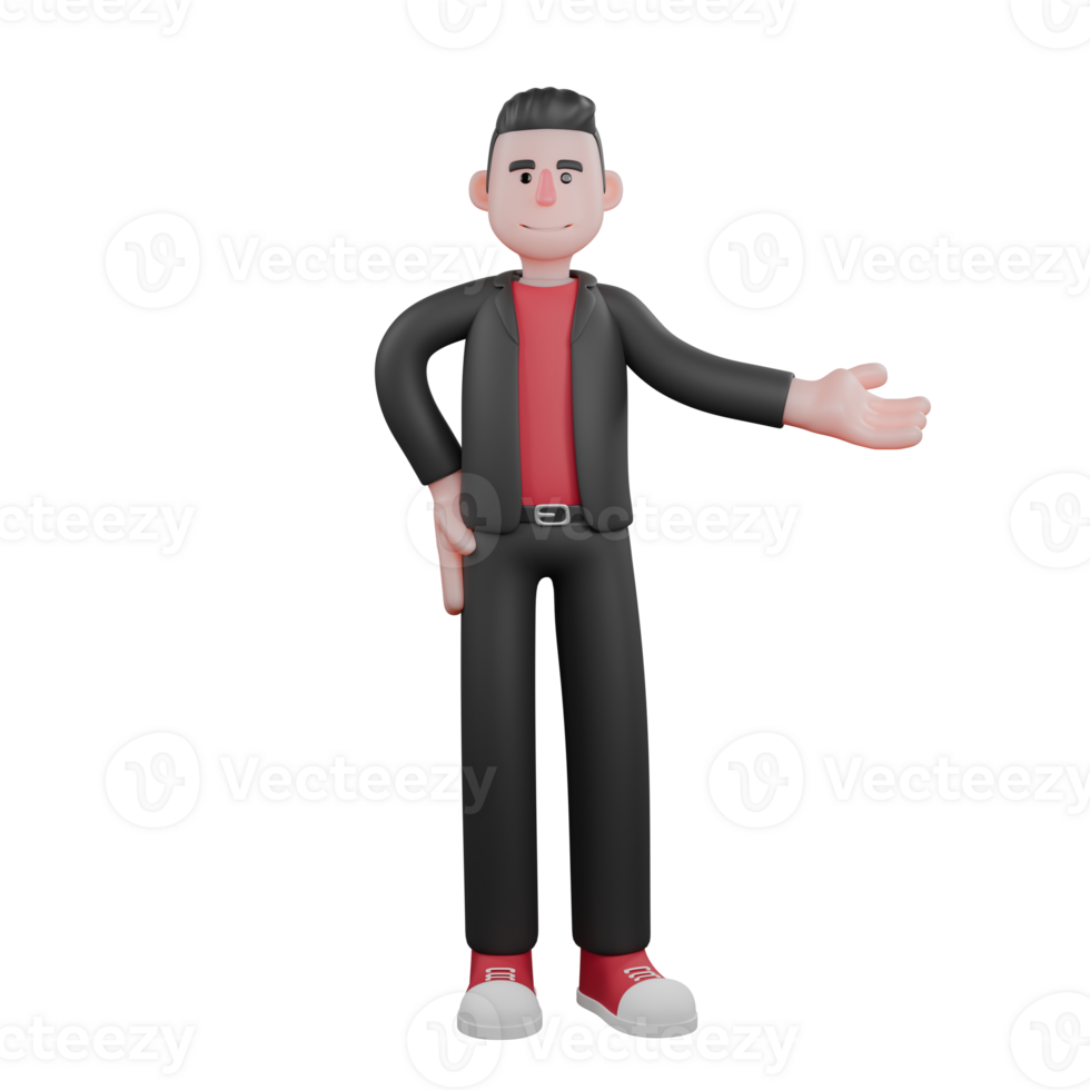 3D Dance Choreographer Character. A male choreographer stands with his left hand extended to the left as if inviting. Performing Artist png