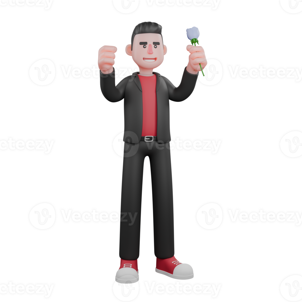 3D Animation Dance Choreographer. A male choreographer stands with both hands raised, his left hand holding a flower and his right hand clenched. Performing Artist png