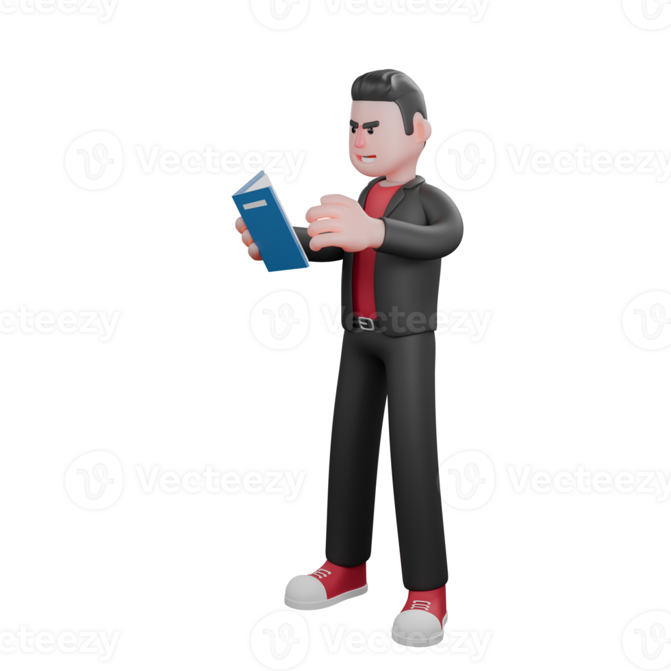 Cartoon Choreographer in 3D Design . A male choreographer stands holding a book in his hand with an angry expression. Dance Creator png