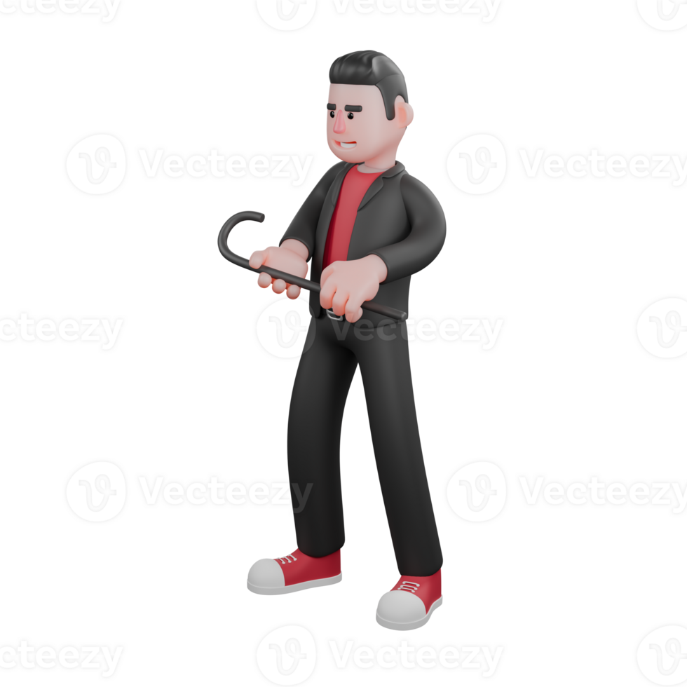 Dance Artist Cartoon Character . A male choreographer stands holding a stick in his hand with an excited expression. 3D Choreographer png
